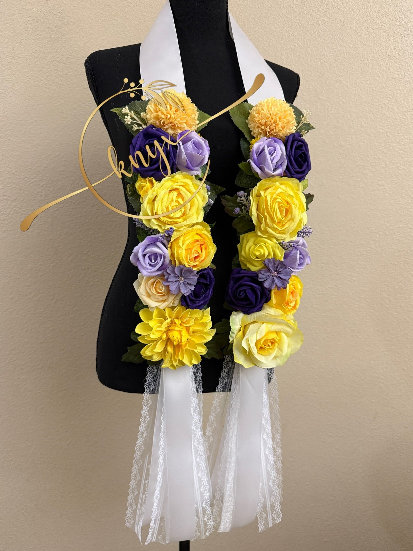 Unique Graduation Flower Lei YELLOW and PURPLE