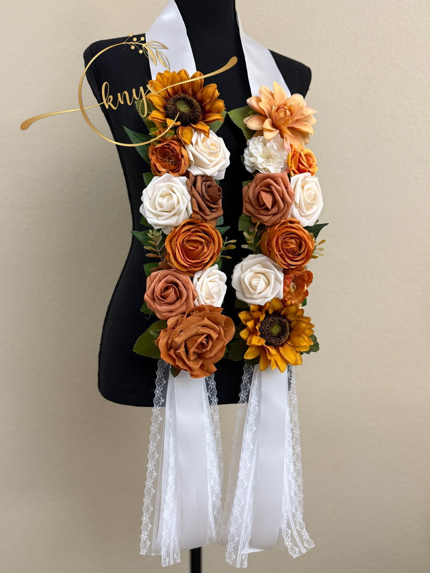 Unique Graduation Flower Lei (BURNT SUNFLOWER ORANGE)