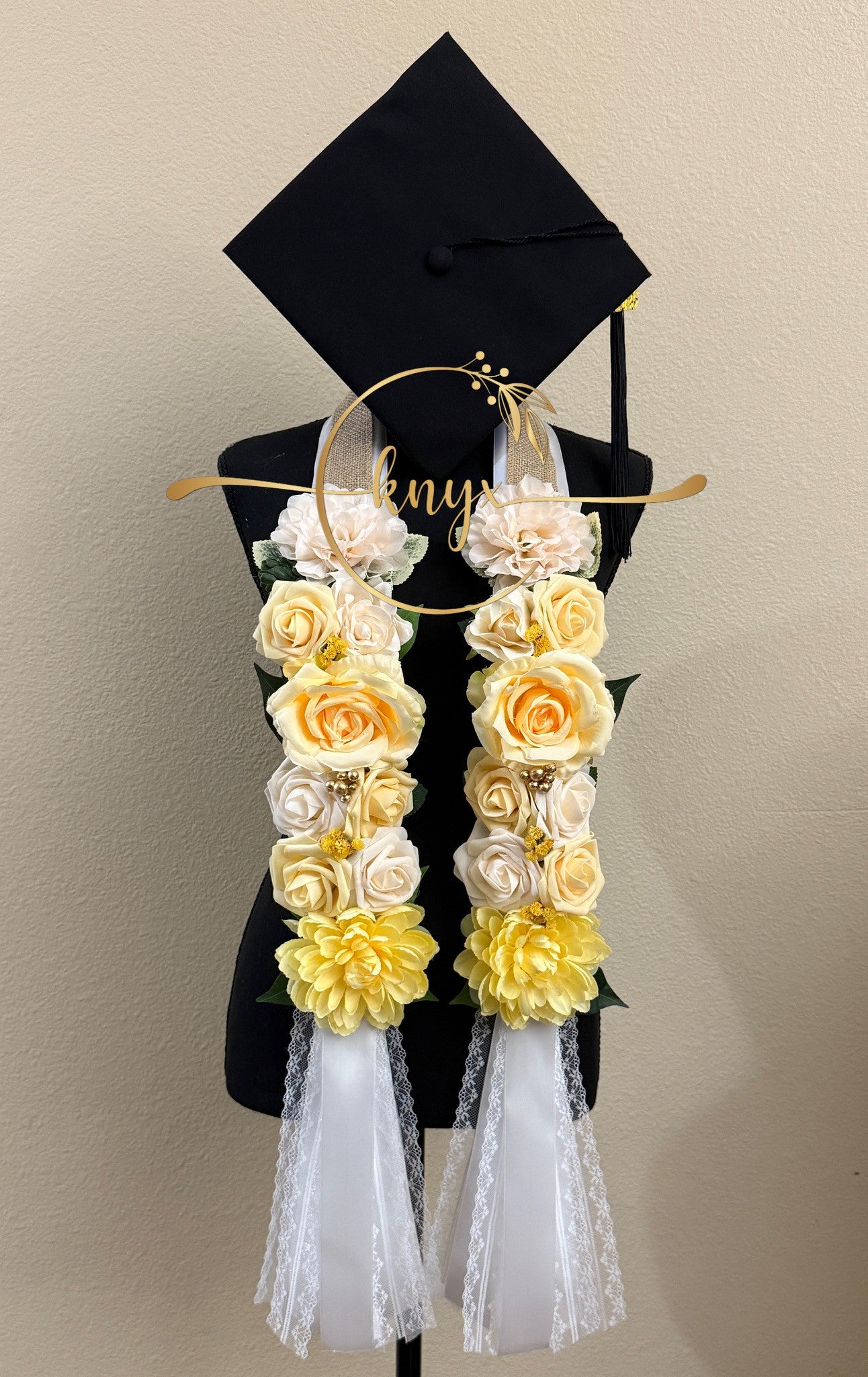 Unique Graduation Flower Lei LIGHT YELLOW