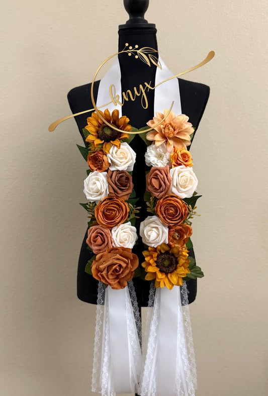 Unique Graduation Flower Lei (BURNT SUNFLOWER ORANGE)