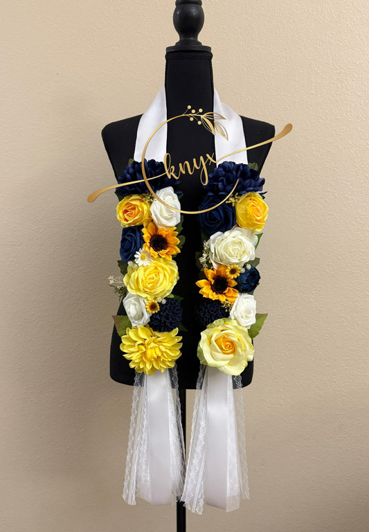 Unique Graduation Flower Lei (YELLOW, WHITE & BLUE)